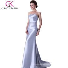 Grace Karin Mulheres Off-ombro Vestido de Noiva de Cetim de Prata e Cetim Longo CL2427